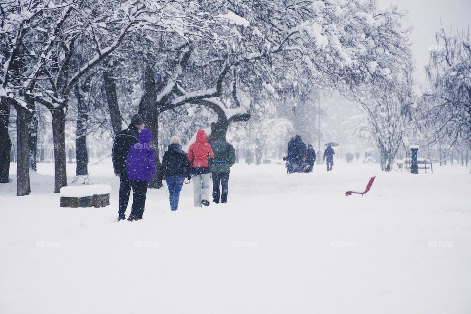 walking through the snow