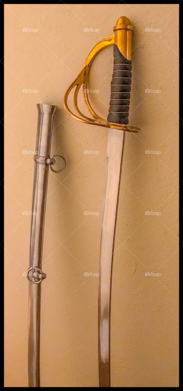 A battle-ready M1860 light cavalry saber and its metal sheath. This iconic blade was well-known in the Civil War (1861-65).