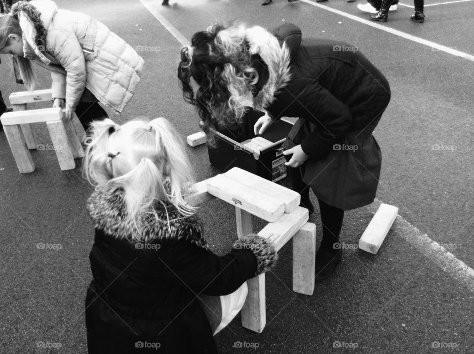 Little girls are playing and doing school activities 