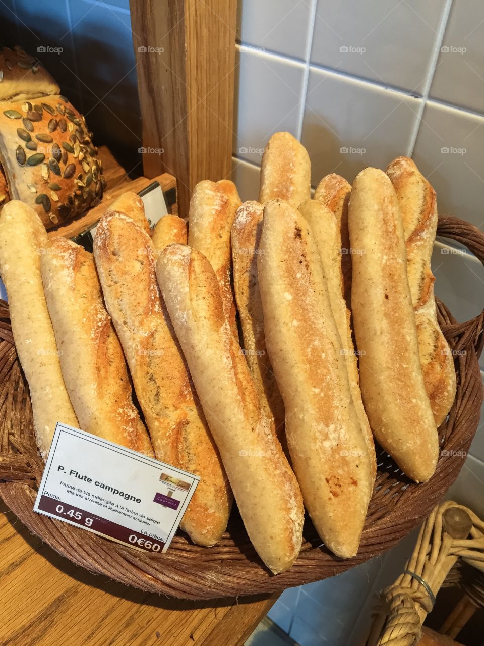 French baguette in a bakery in Paris France.