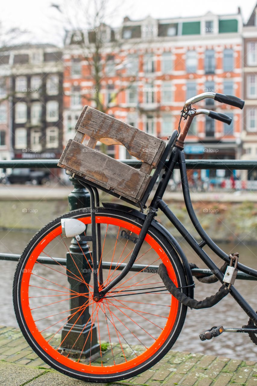 Bicycle's orange wheel 