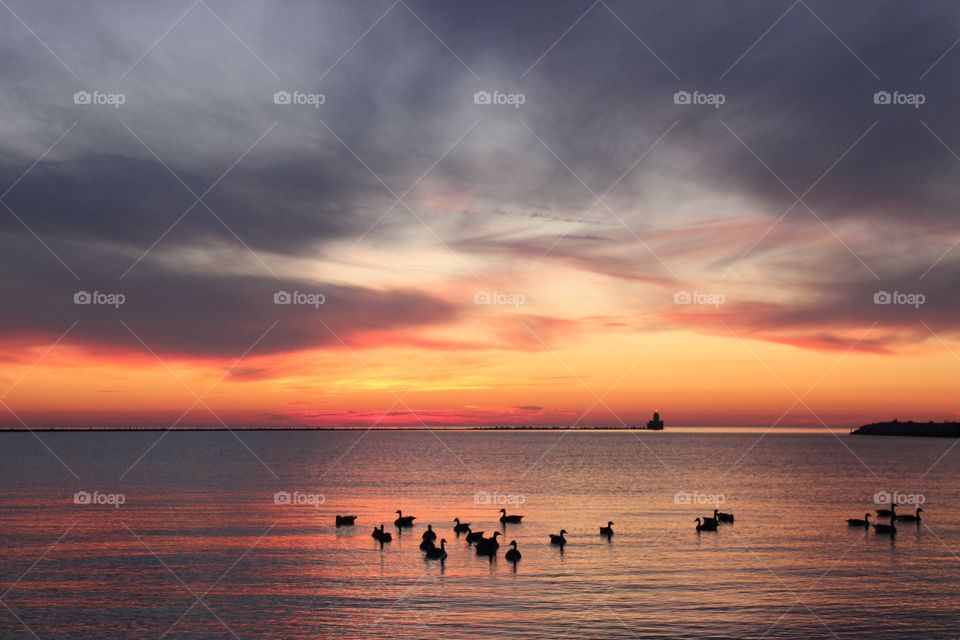 Sunset on a lake.