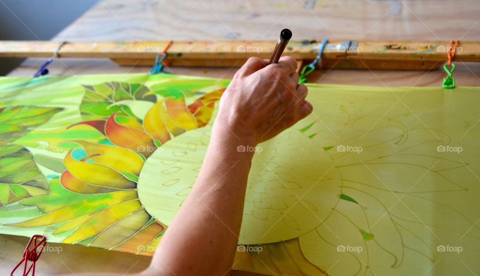 Painting on silk scarf