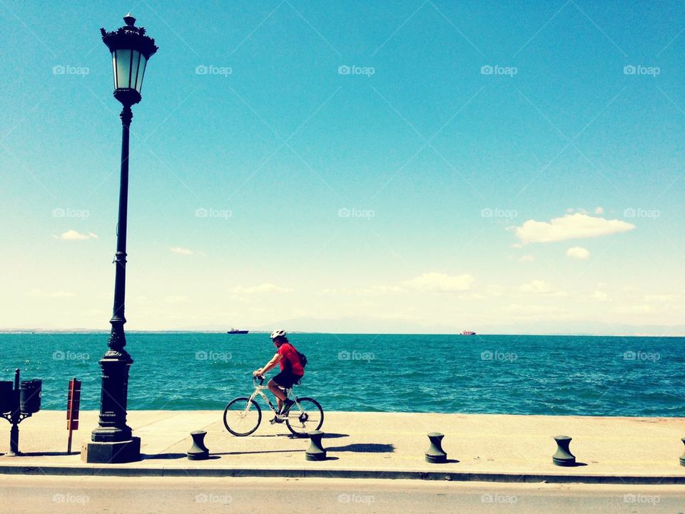 Biking by the Mediterranean.