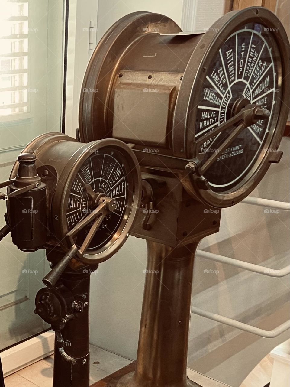 Vintage speed control on a steam ship.