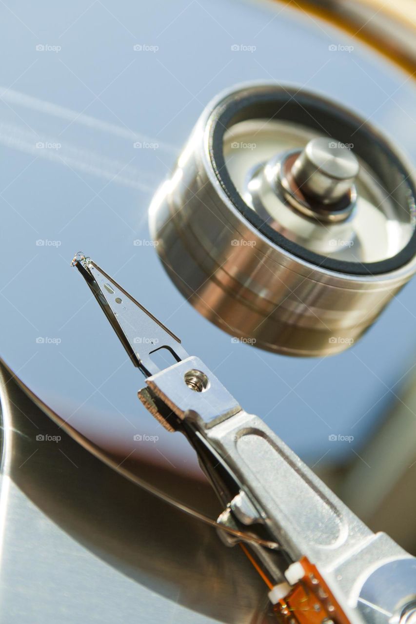 Closeup of a computer hard disk
