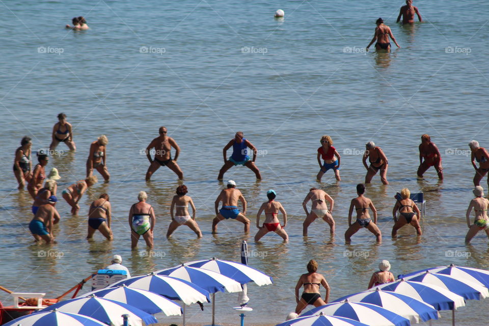 Morning gymnastics on the beach