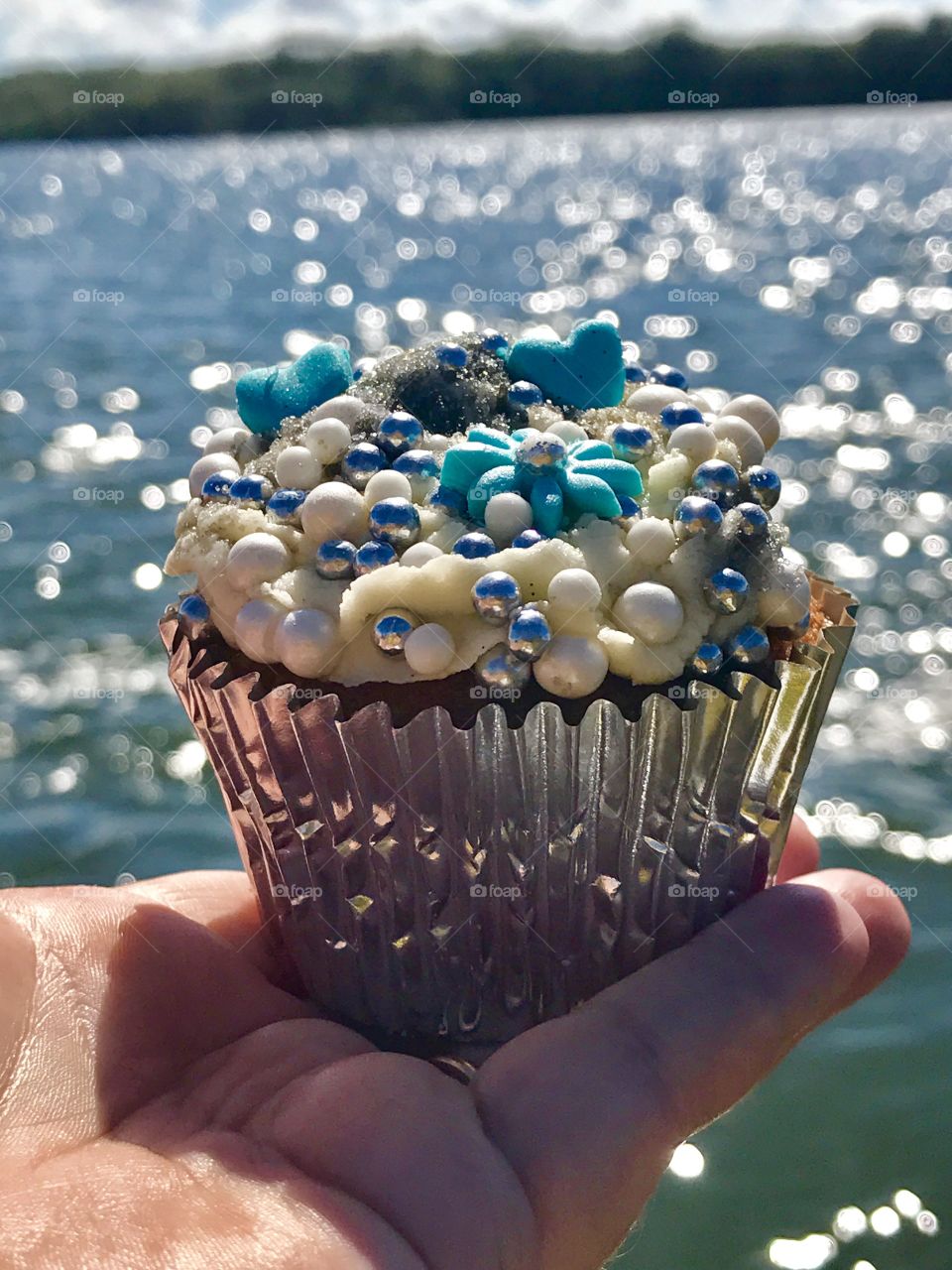 Close-up of a person holding cupcake