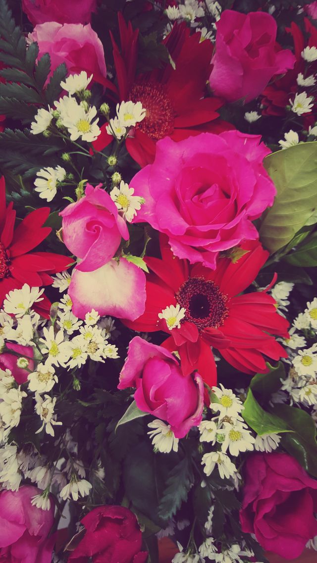 vintage filtered rose flowers. vintage filtered flowers background, rose, gerbera, golden rod, leaves, fern, Bouquet