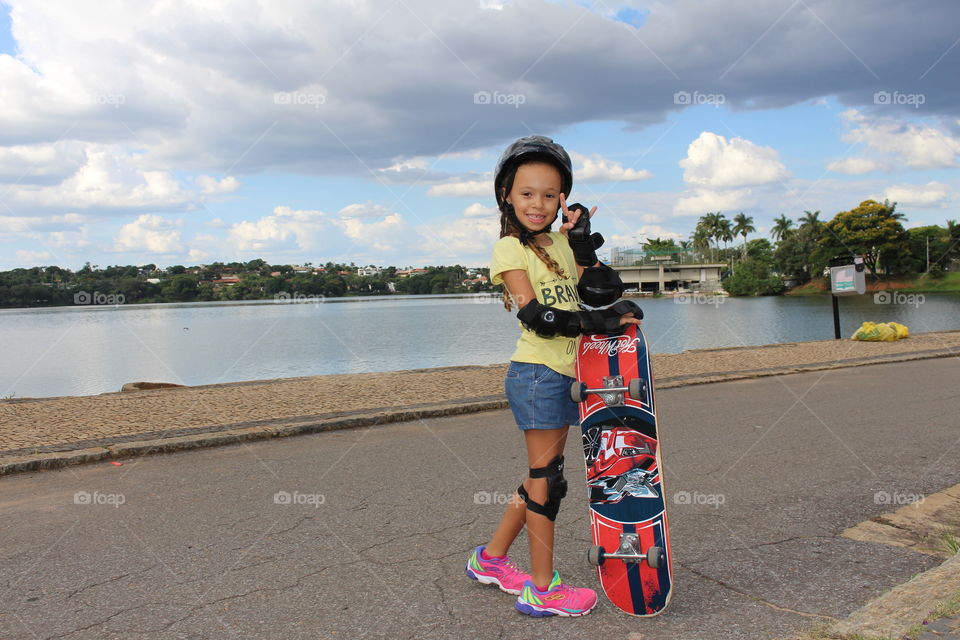 Little girl skateboarding