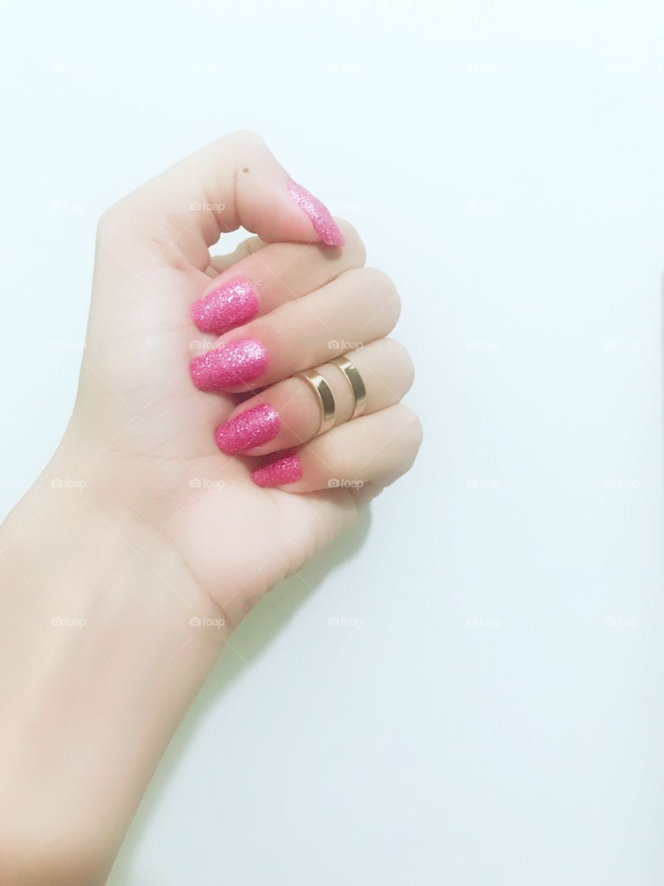 Minhas unhas, Rosa pink com glitter, adorável 😊