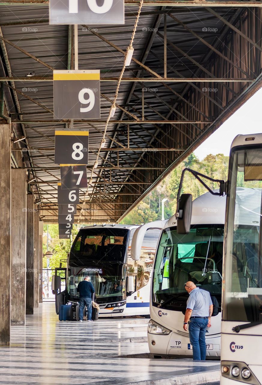 Passenger at the bus depot in Tomar, Portugal 