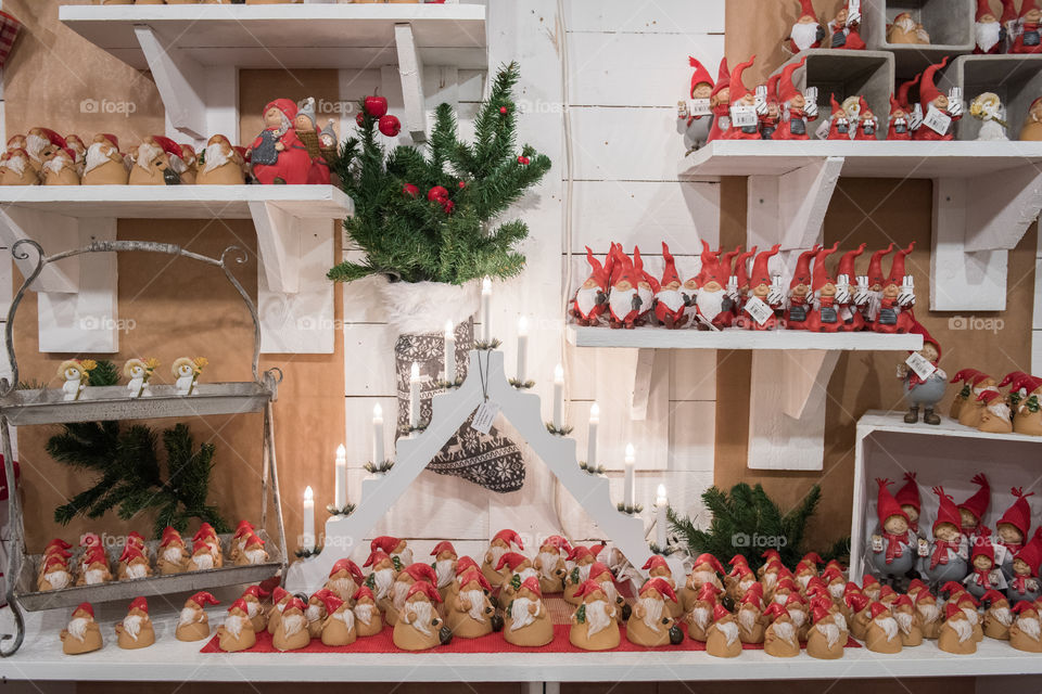 Christmas decorations on display in a swedish store.