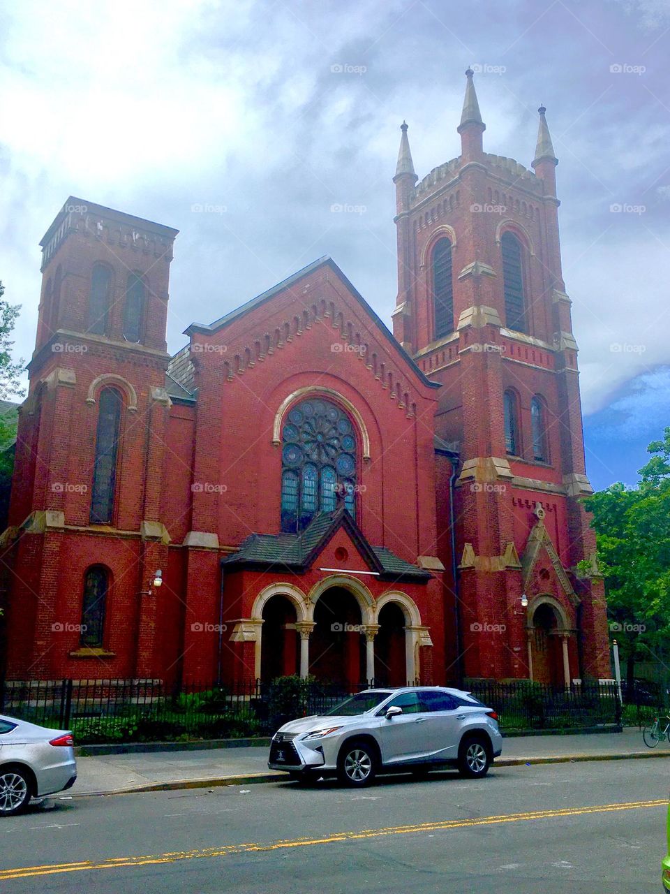 This gothic style church in Fort Greenery, Bklyn, NY reminds of the architectural style in which many of the residential brownstones in the neighborhood are built. 2019. Hypnotic Productions