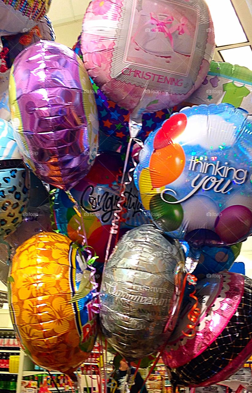 Pick one . Balloon display at the supermarket - balloons are all around mission 