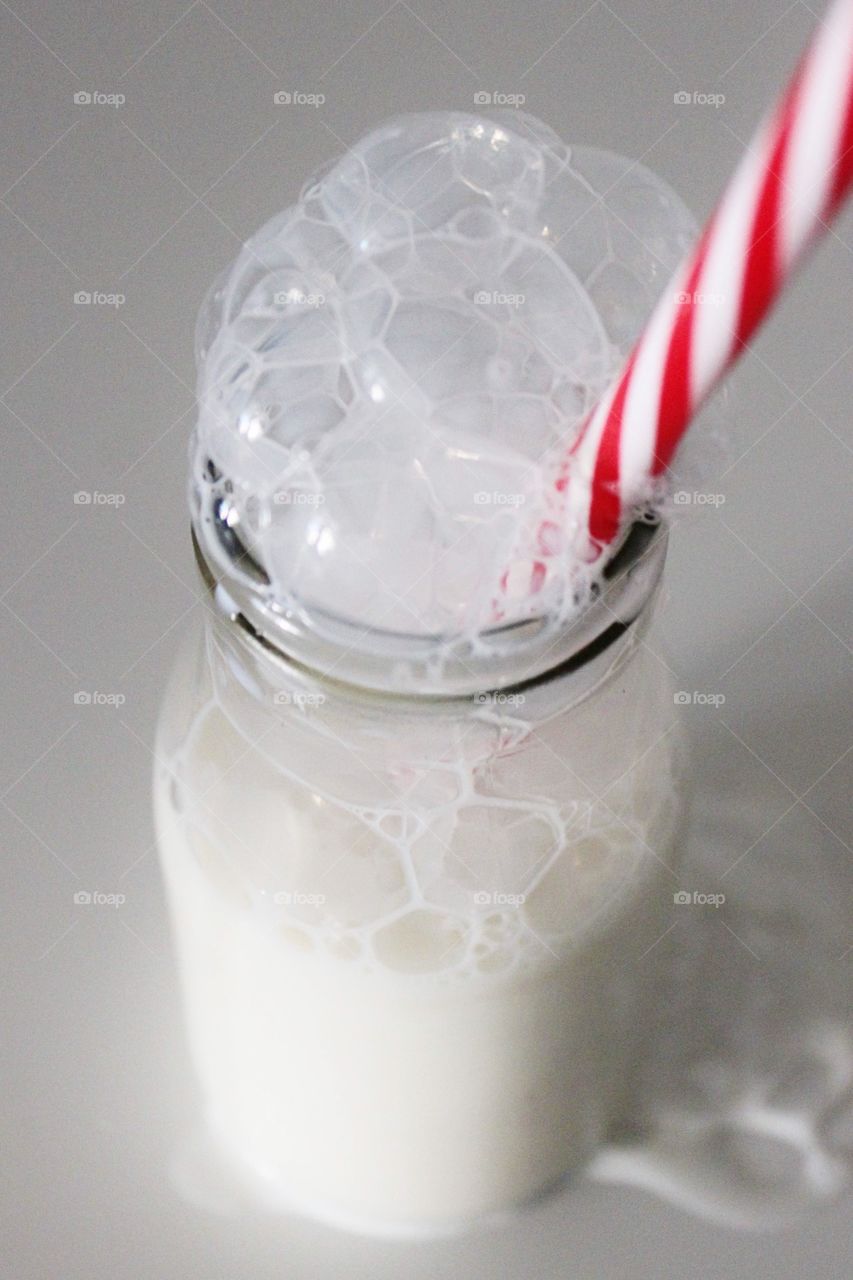 Bubbles on milk bottle