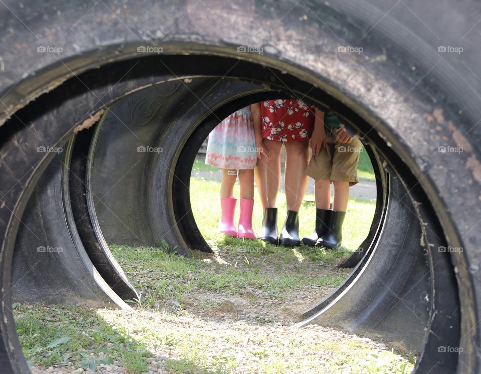 Old tires used for play time