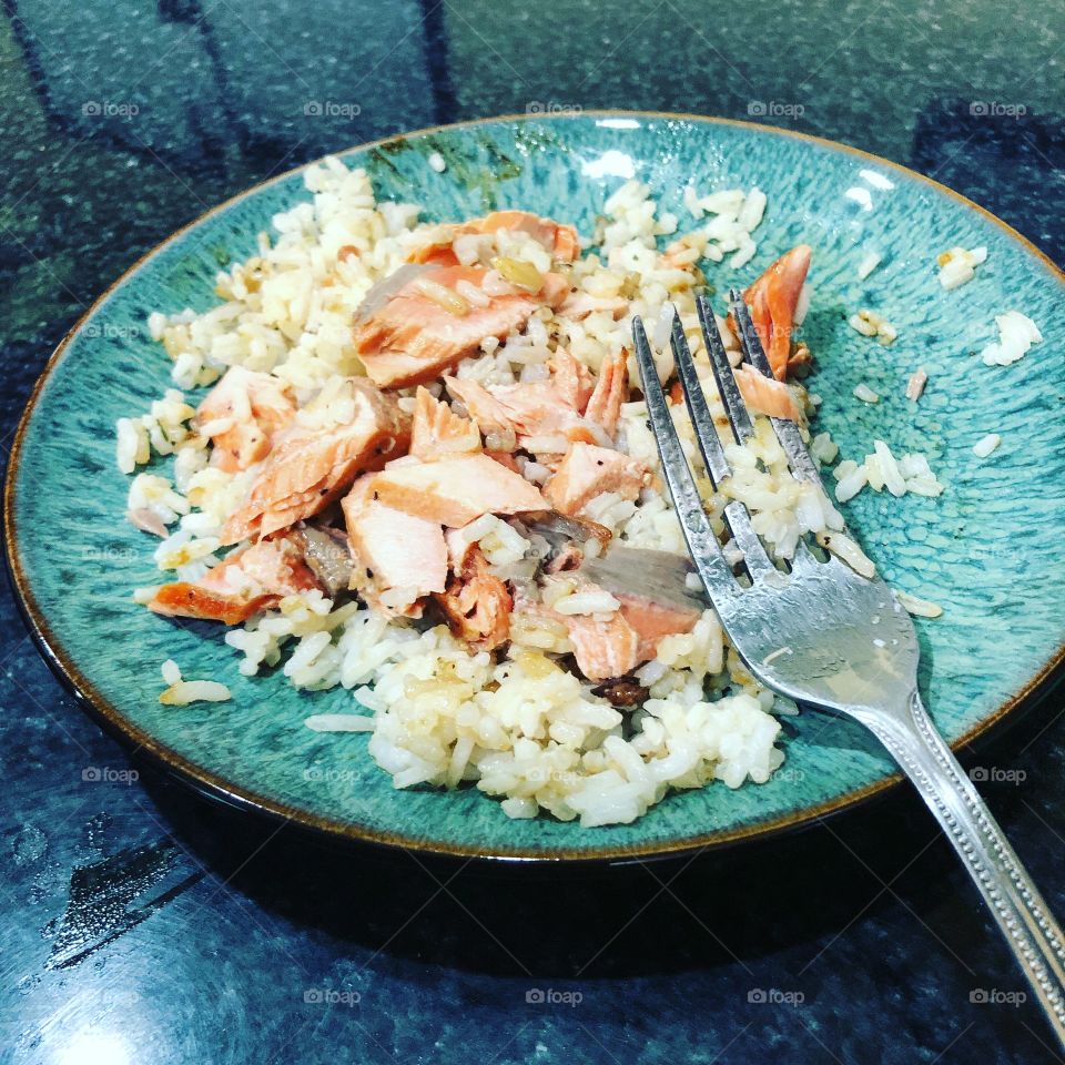 Salmon and rice, healthy dinner for weight loss