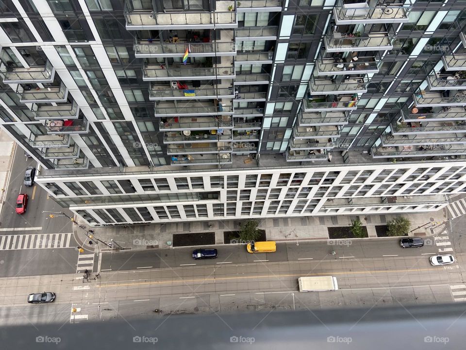 Looking down from the top of a skyscraper