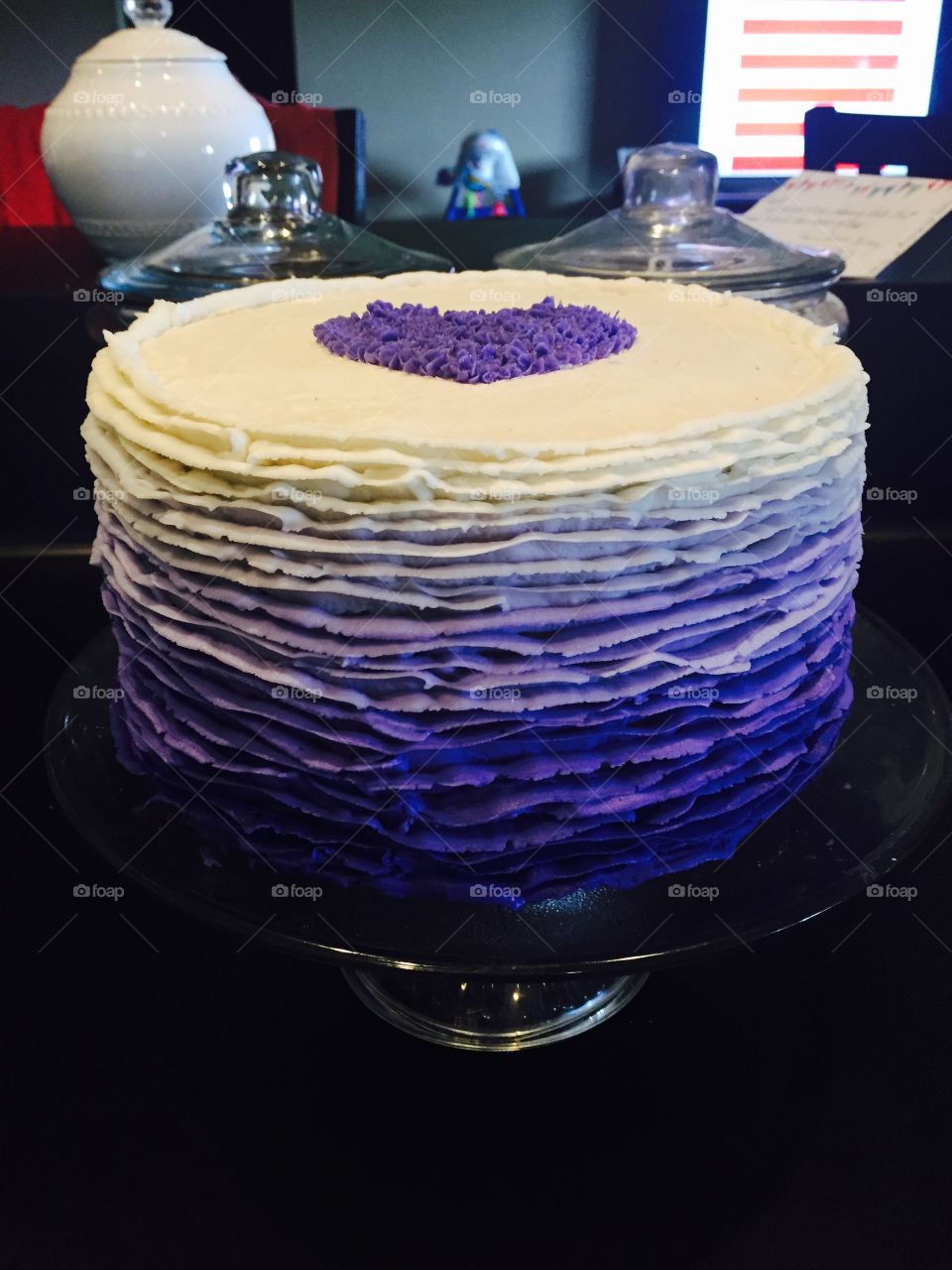Purple cake ruffles. Buttercream cake