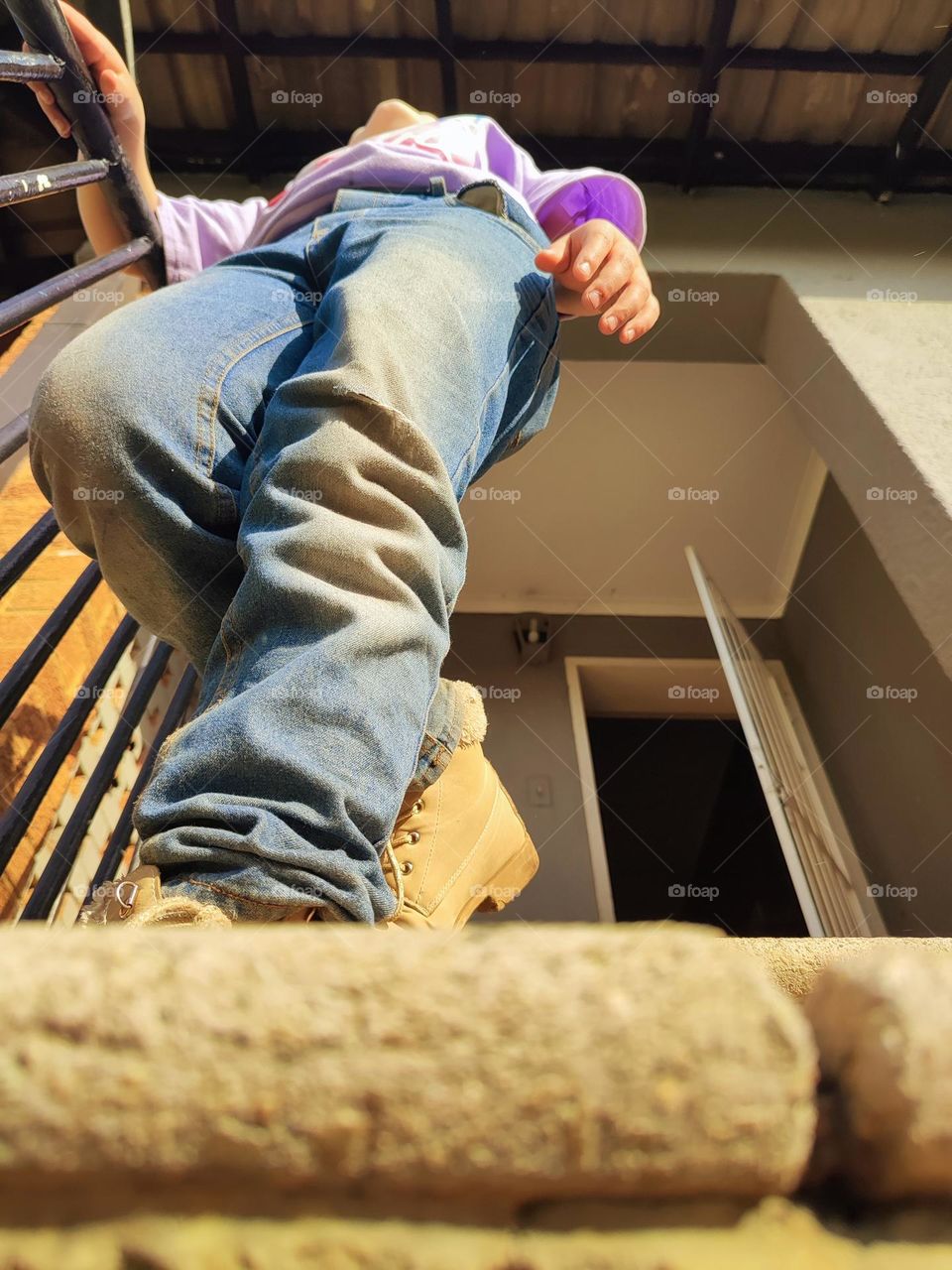 Walking down the steps, upper view