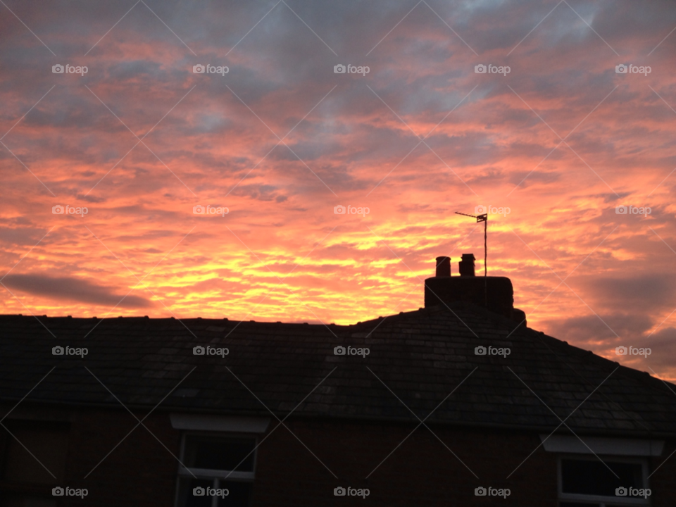 sky sunset rooftops night by clarkie28