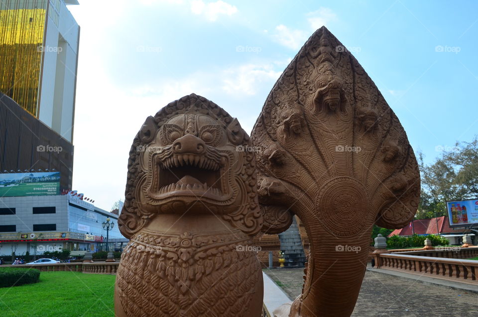 Snake head sculpture in Cambodia 