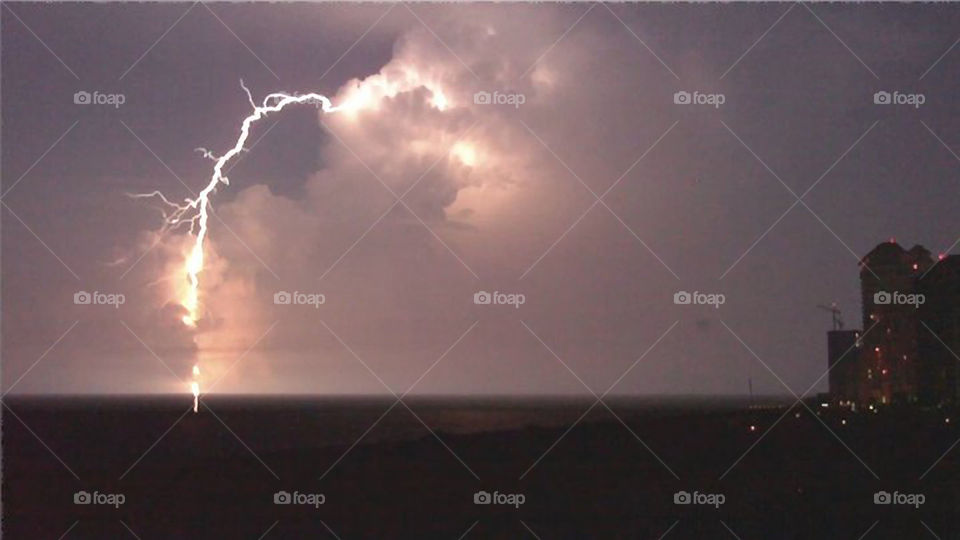 Thunderstorm at the Beach. Nighttime thunderstorm in Orange Beach Alabama.