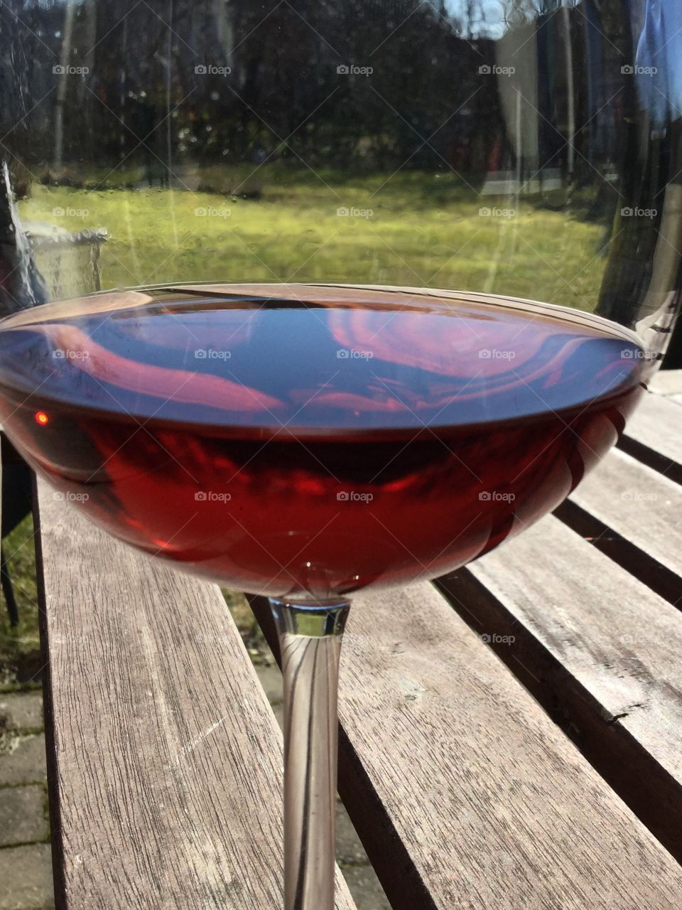A glas of vine outside in sweden in mars. Early in the year. 