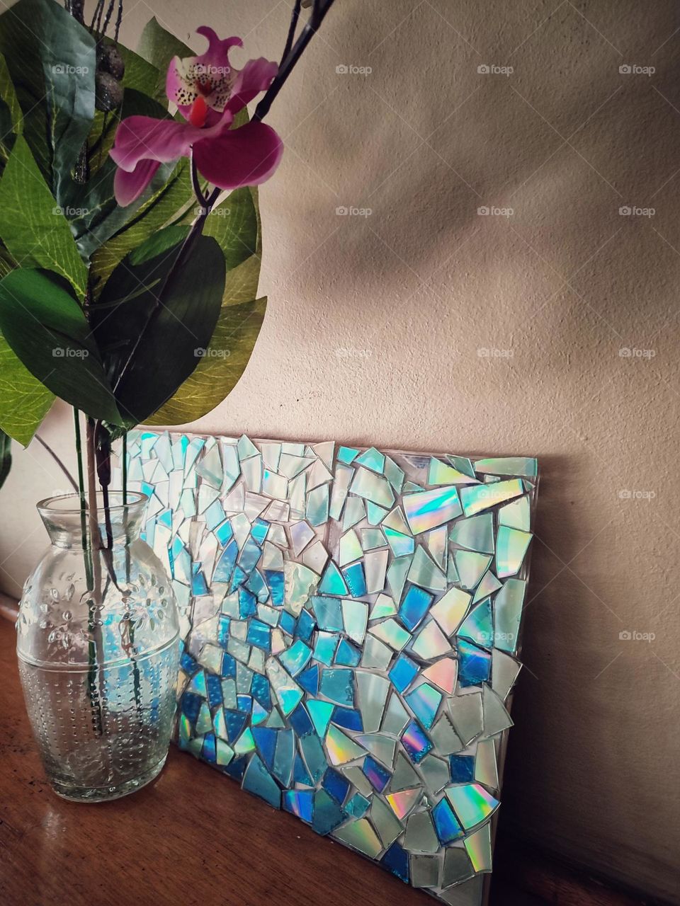 Old cut up CD/DVD art, with flowers