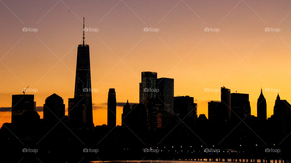 Manhattan Skyline Silhouette at Dawn