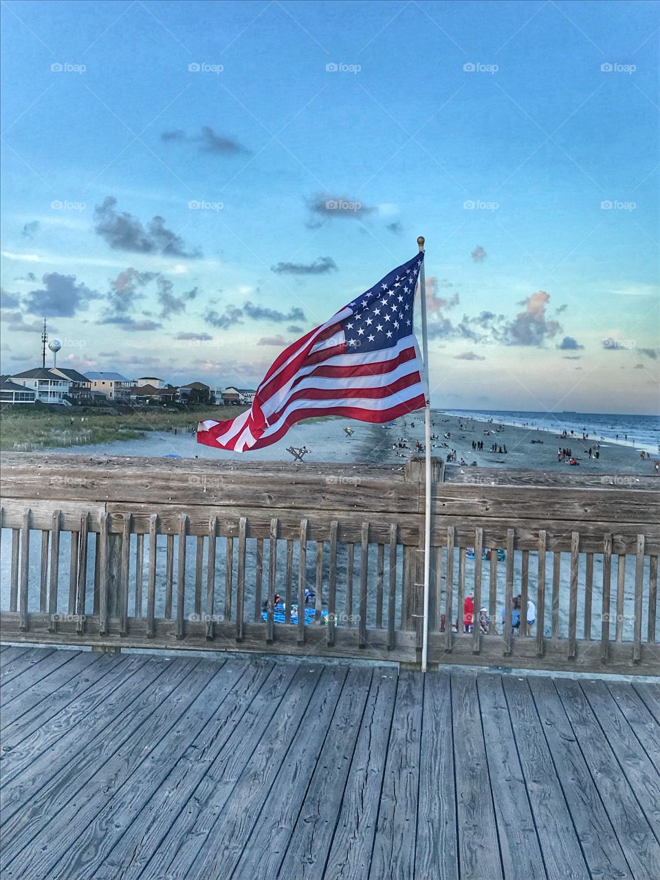 Admiring Old Glory, our flag, flying in the beach breeze. 