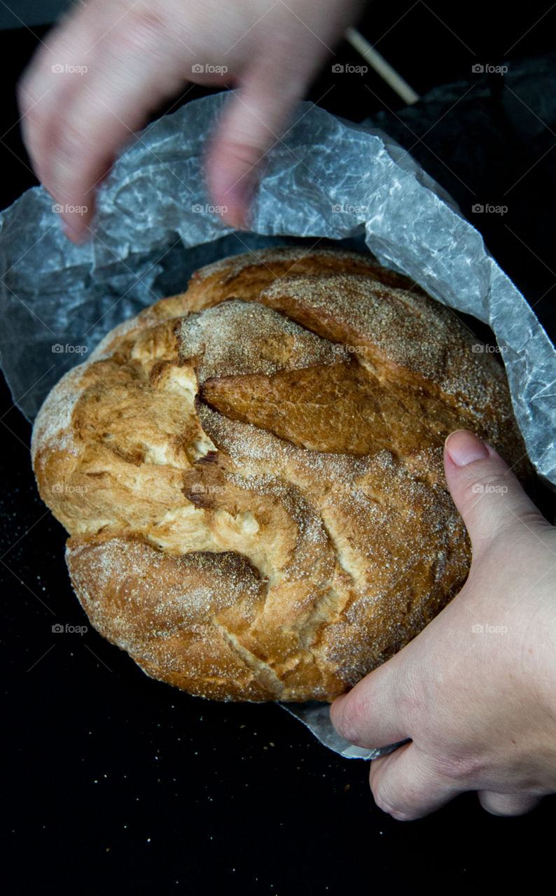 Overhead view of fresh bread