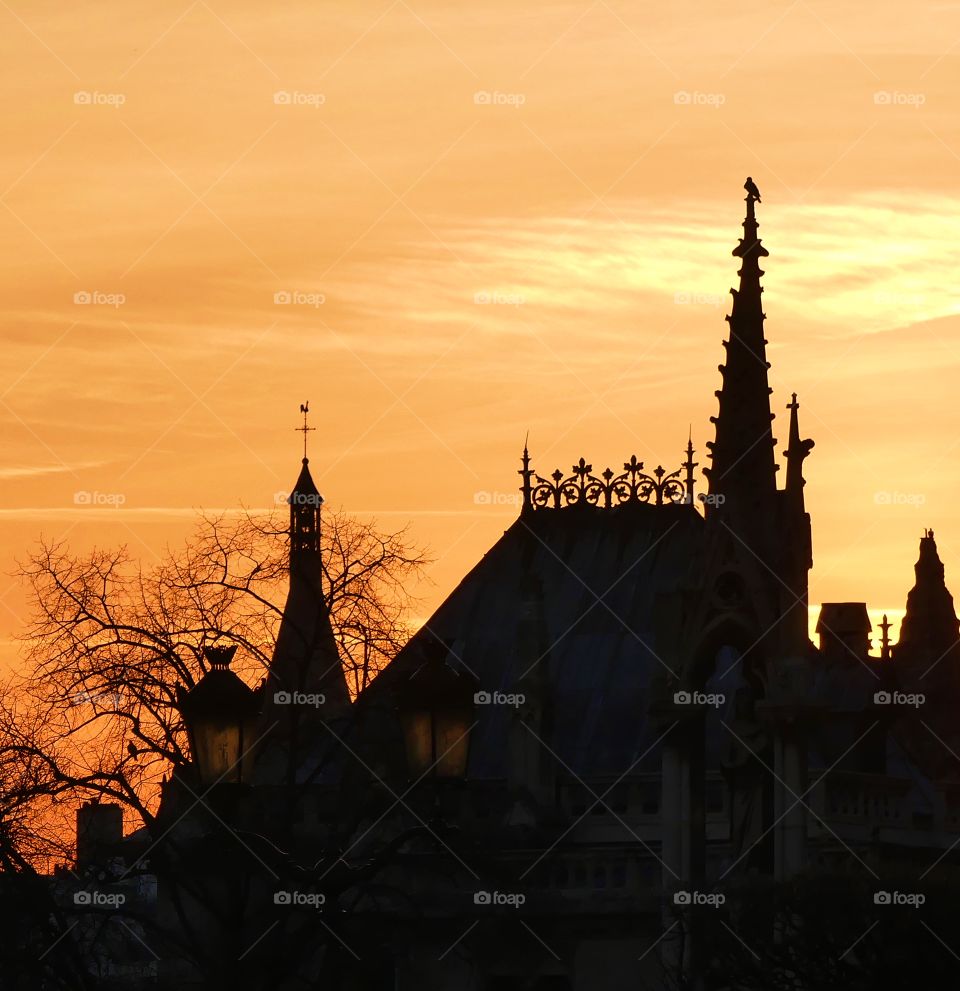 My favorite moment - My photo of Notre-Dame de Paris, cathedral church in Paris silhouetted in a spectacular sunset. The most famous of the Gothic cathedrals of the Middle Ages was destroyed in a fire in 2019.