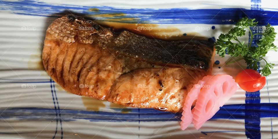 salmon grilled as Japanese food in Bangkok