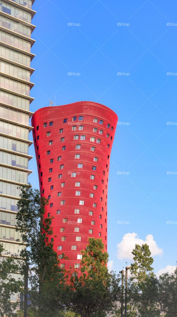 Red skyscraper in Barcelona