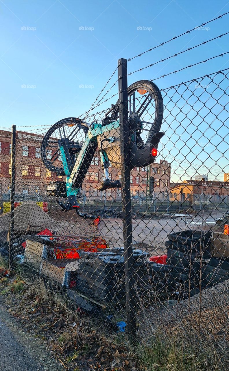 Bicycle hanging upside down