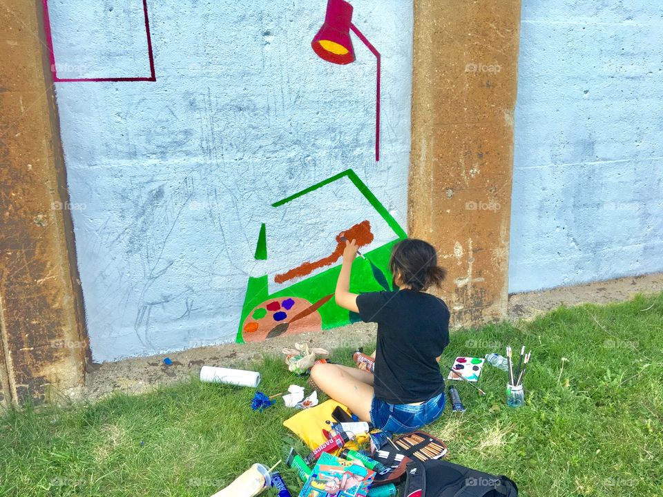Child, People, Outdoors, Fun, Painting