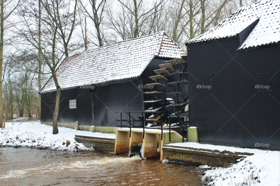 snow winter water mill by twilite