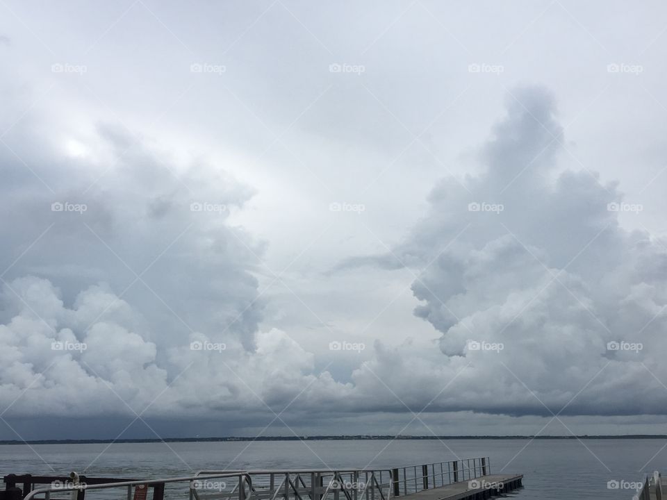 Storm, lake, lake Monroe, summer, rain, thunder, clouds, dark, dusk, fishing, dock, metal dock