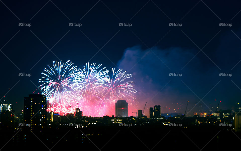 Fireworks above London. New Years Eve.