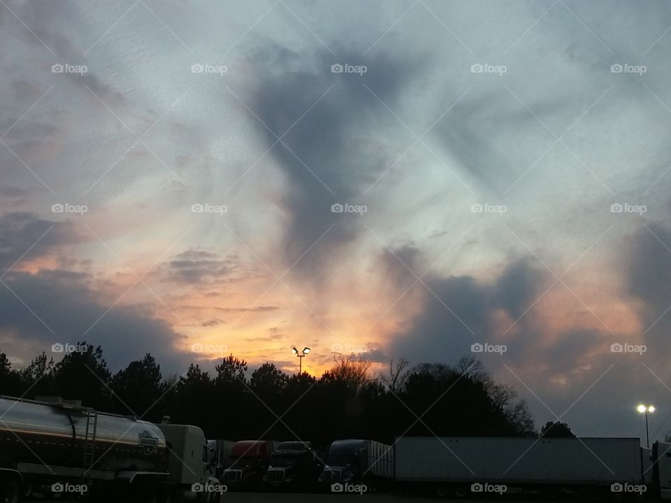 Sunset on a truck stop