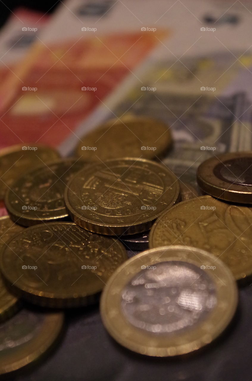 Close-up of Euro coins