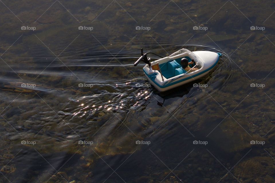 High angle view of motorboat