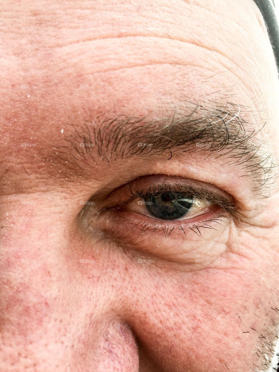 Closeup older man's eye and eyebrow