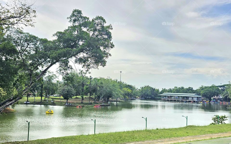 The park in sunshine day with some of people is doing activity.