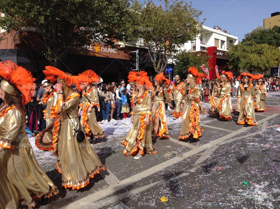 Women in costume.  Limassol carnival parade.