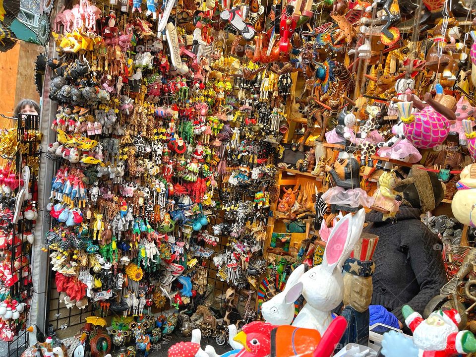 Christmas decorations for sale at a Christmas market