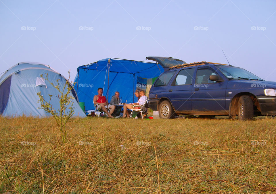 Picnic in a tent on the beach