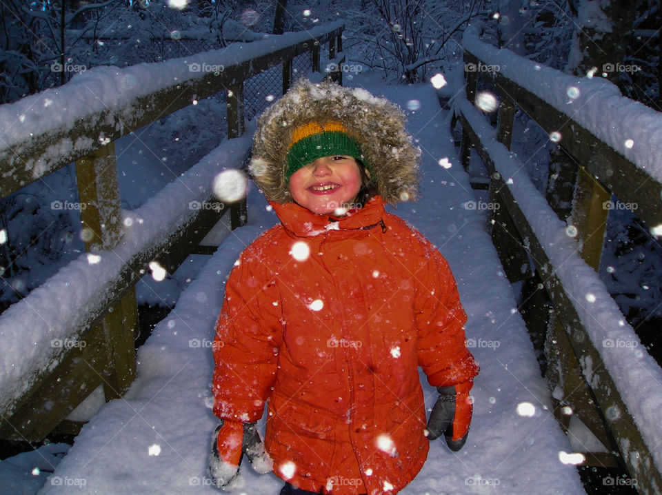 I love this photo with my daughter’s big smile & the snowflakes all lit as they fell around her. I know, ‘never use a flash’, but I think this works to highlight her on the bridge. It was a year with lots of snow & this is right behind our house!❄️